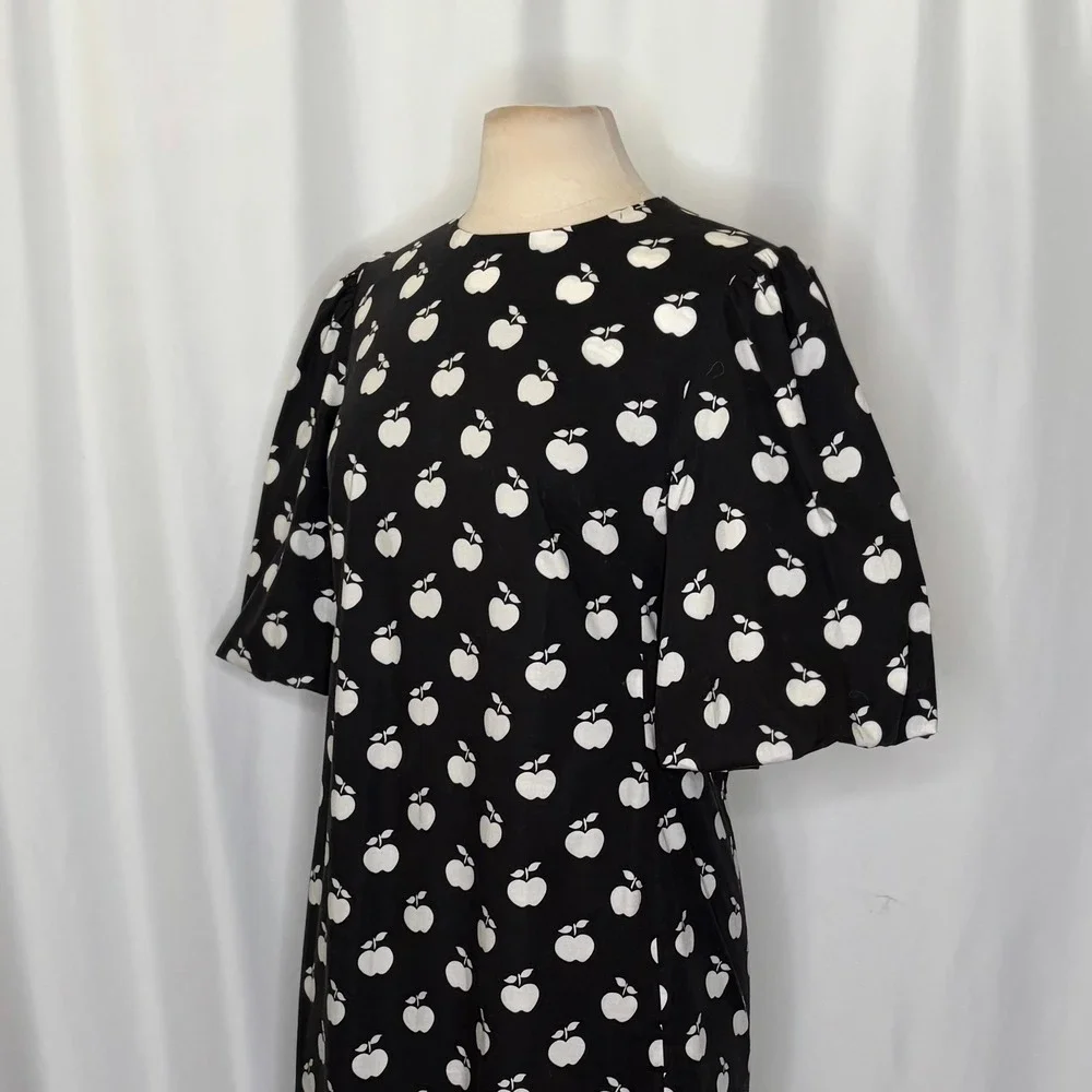 KATE SPADE New York Apple Toss Taxi Dress Puff Sleeve Lined Black White Size 8